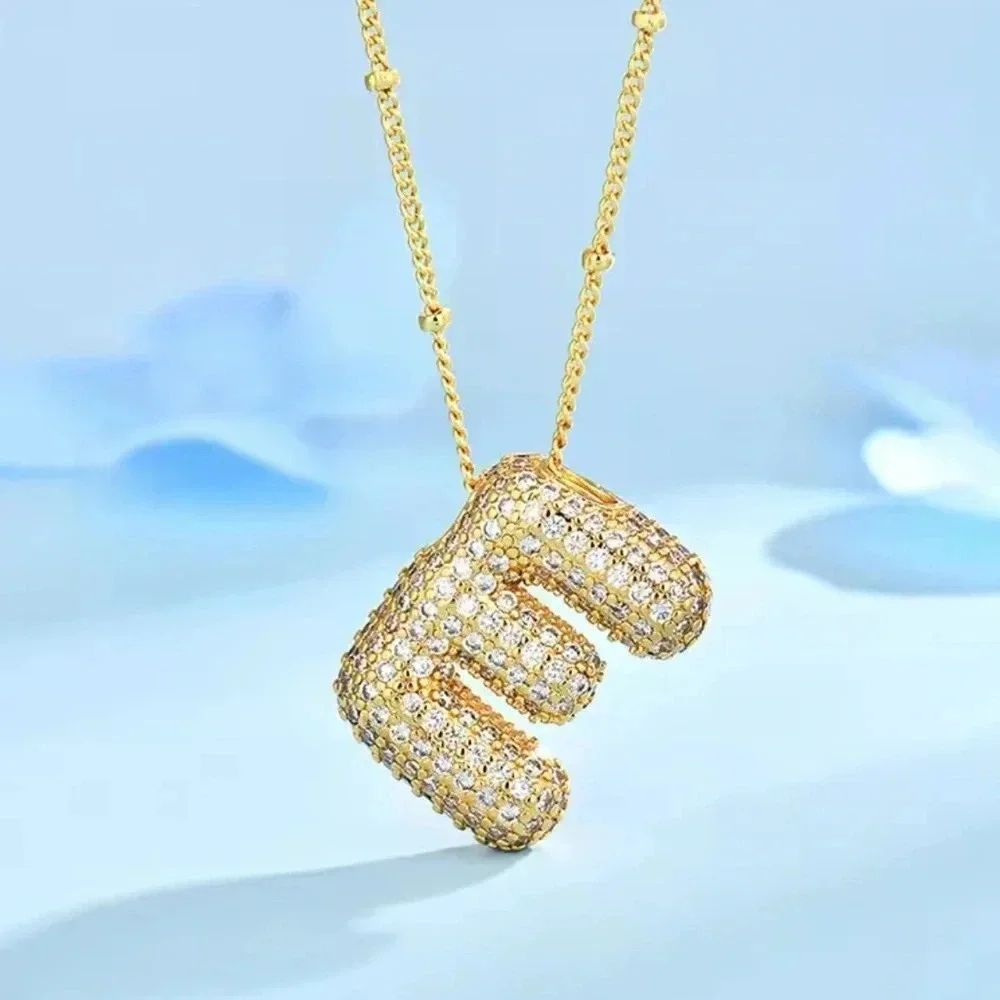 Gold Initial Necklace with Sparkling Letter Pendant